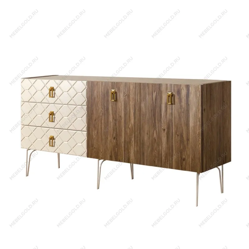 Комод 1.6м Bogemia Woodline Wood Fa (Слоновая кость) (Novabuk/Золото) БМКМ-4