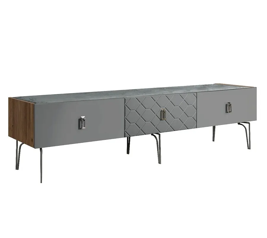 Тумба телевизионная 2.1м Bogemia Woodline Fa (Серый) (Novabuk/Хром) БМТ-2[10]