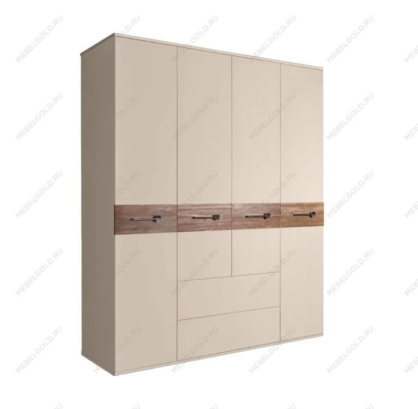 Шкаф 4-х дверный с ящиками, Bogemia Wood Wo (Ваниль/Хром) БМШ2/41(Wo)