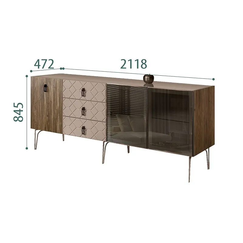 Комод 2.1м Bogemia Woodline Wood Fa (Мокка) (Lakobel/Черный) БМКМ-5[5][10]