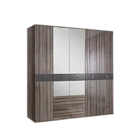 Шкаф 5-ти дверный с зеркалом, с ящиками Римини СОЛО (Орех империя/Серебро) РМШ1/51(s)