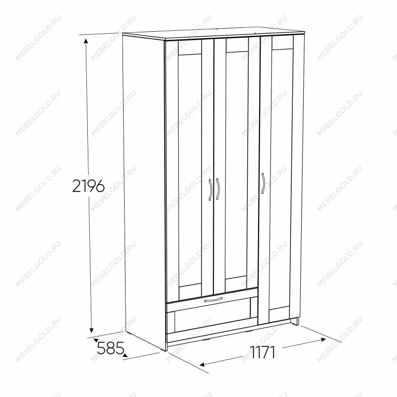 Шкаф Сириус, 3 двери и 1 ящик, 117х59х220 см, белый | изображение 18
