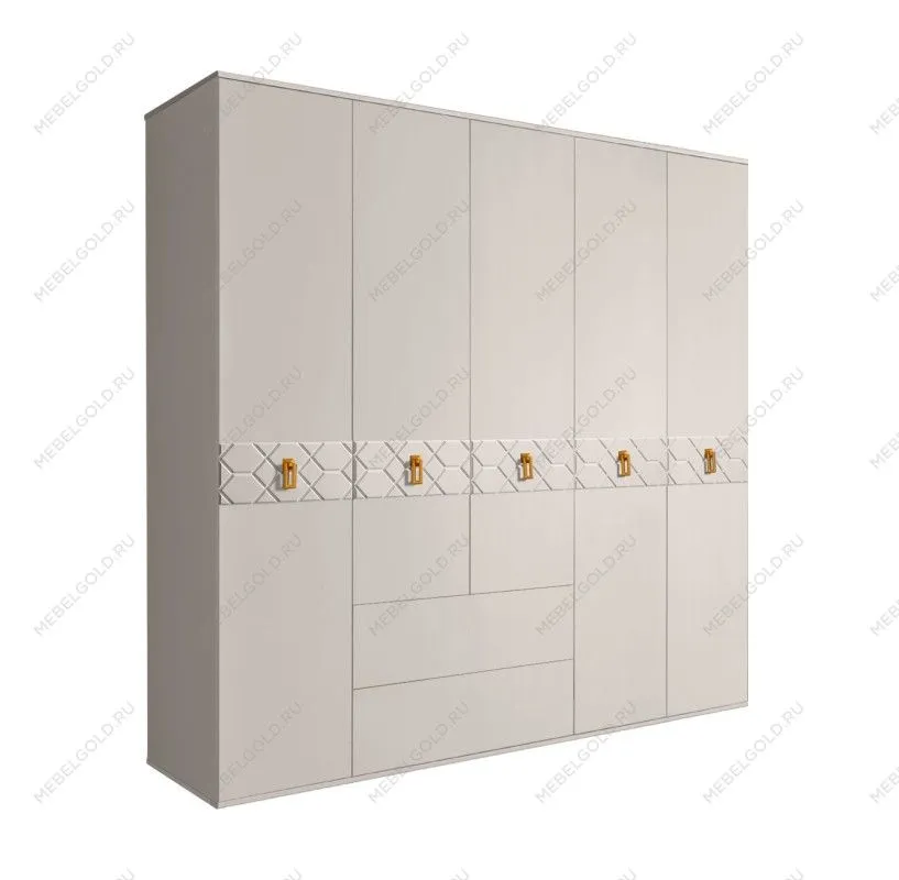 Шкаф 5-ти дверный с ящиками, Bogemia Farfalle (Шелк/Золото) БМШ2/51(Fa)