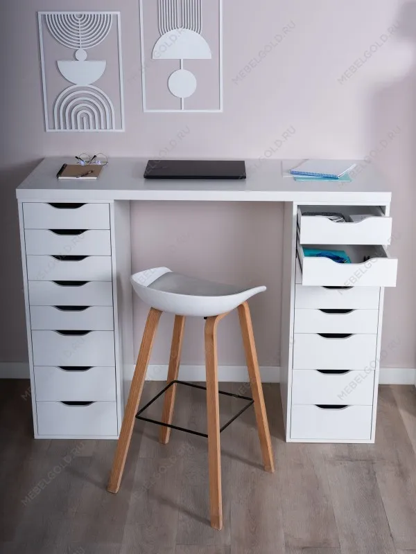 Стол письменный Ингар, 16 ящиков, 140х106х55 см, белый | изображение 2