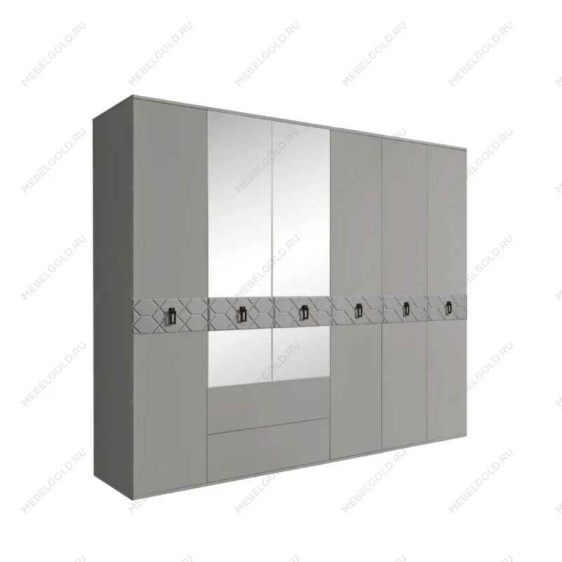 Шкаф 6-ти дверный с зеркалами, с ящиками, Bogemia Farfalle (Серый/Черный) БМШ1/61(Fa)
