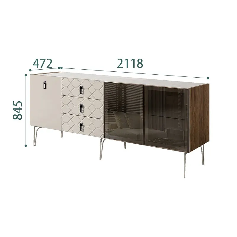 Комод 2.1м Bogemia Woodline Fa (Шелк) (Novabuk/Черный) БМКМ-5[5][10]