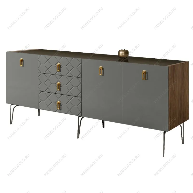 Комод 2.1м Bogemia Woodline Fa (Серый) (Lakobel/Золото) БМКМ-5