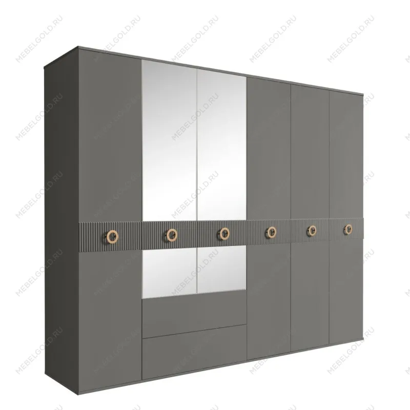 Шкаф 6-ти дверный с зеркалами, с ящиками, Bogemia Fillini (Серый/Золото) БМШ1/61(Fi)