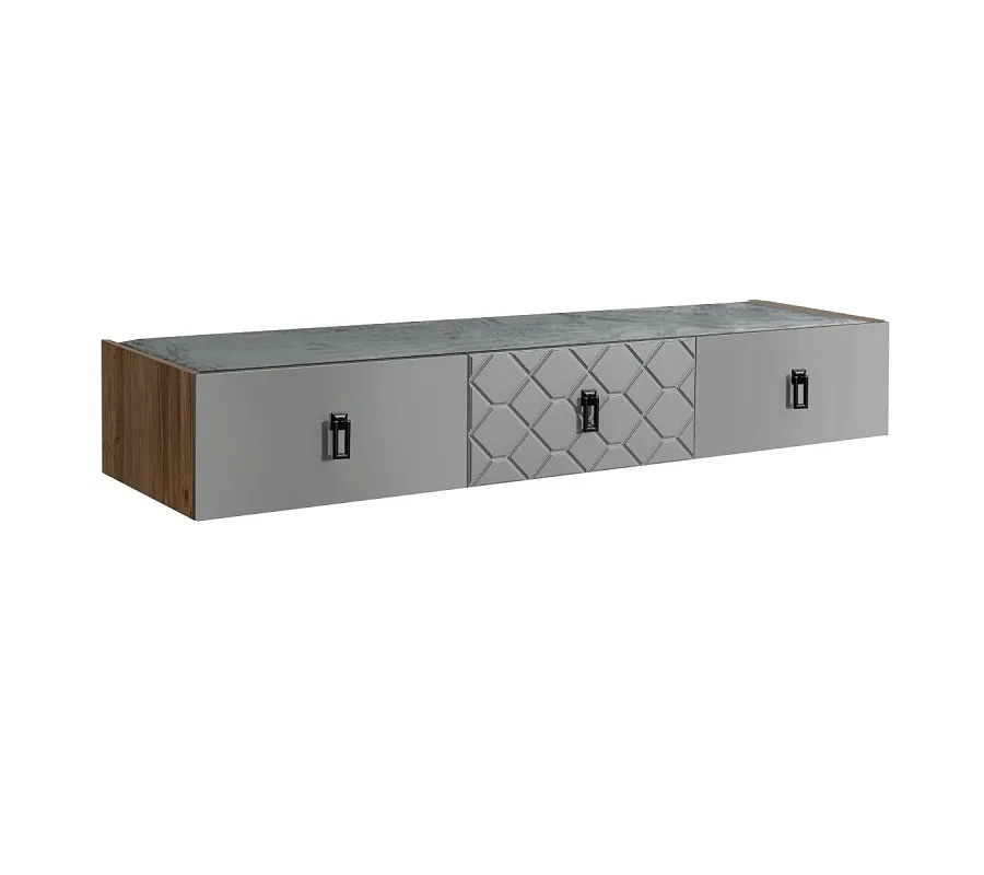 Тумба телевизионная 1.6м Bogemia Woodline Fly Fa (Серый) (Novabuk/Черный) БМТ-1[10]