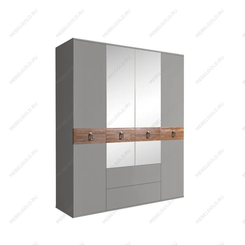 Шкаф 4-х дверный с зеркалами, с ящиками, Bogemia Wood Fa (Серый/Хром) БМШ1/41(Wo)