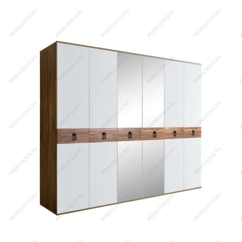 Шкаф 6-ти дв. с зеркалами Bogemia Woodline Wood Fa (Белый/Черный) БМШ1/6(Wo)