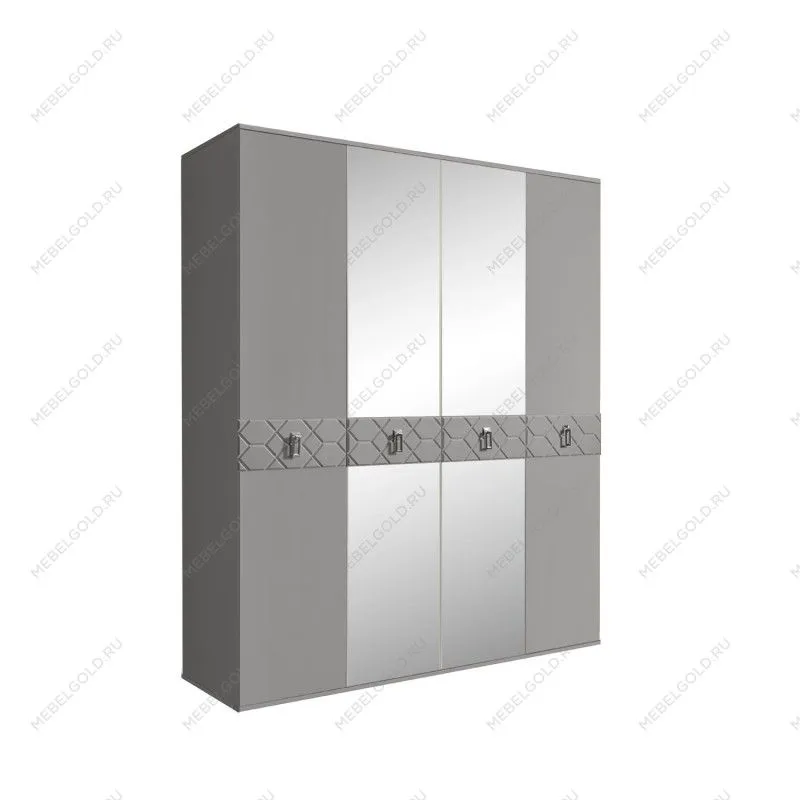 Шкаф 4-х дв. с зеркалами Bogemia Farfalle (Серый/Хром) БМШ1/4(Fa)