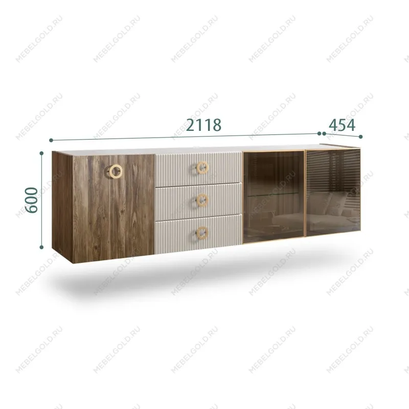 Комод 2.1м Bogemia Woodline Fly Wood Fi (Шелк) (Novabuk/Золото) БМКМ-5[5][10]