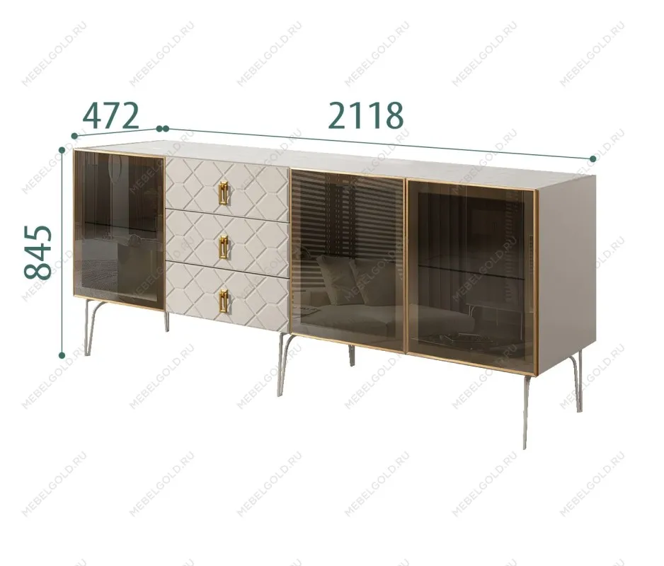 Комод 2.1м Bogemia Farfalle (Шелк) (Novabuk/Золото) БМКМ-5(Fa)[5]