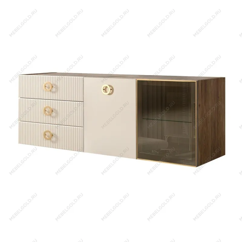 Комод 1.6м Bogemia Woodline Fly Fi (Слоновая кость) (Novabuk/Золото) БМКМ-4[5][10]