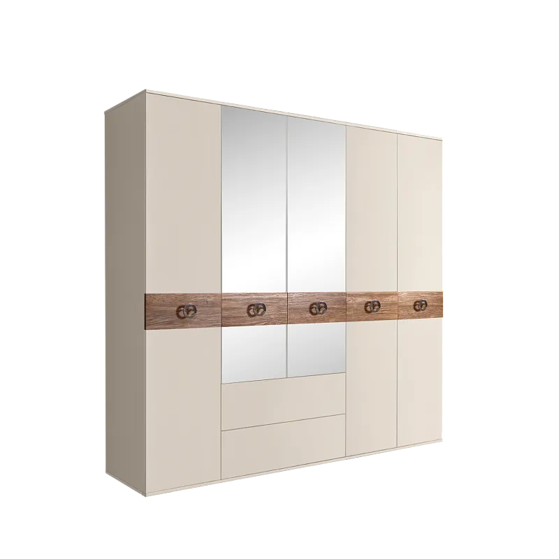 Шкаф 5-ти дверный с зеркалами, с ящиками, Bogemia Wood Fi (Слоновая кость/Хром) БМШ1/51(Wo)