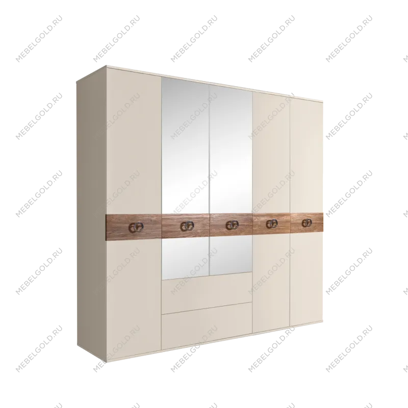 Шкаф 5-ти дверный с зеркалами, с ящиками, Bogemia Wood Fi (Слоновая кость/Хром) БМШ1/51(Wo)