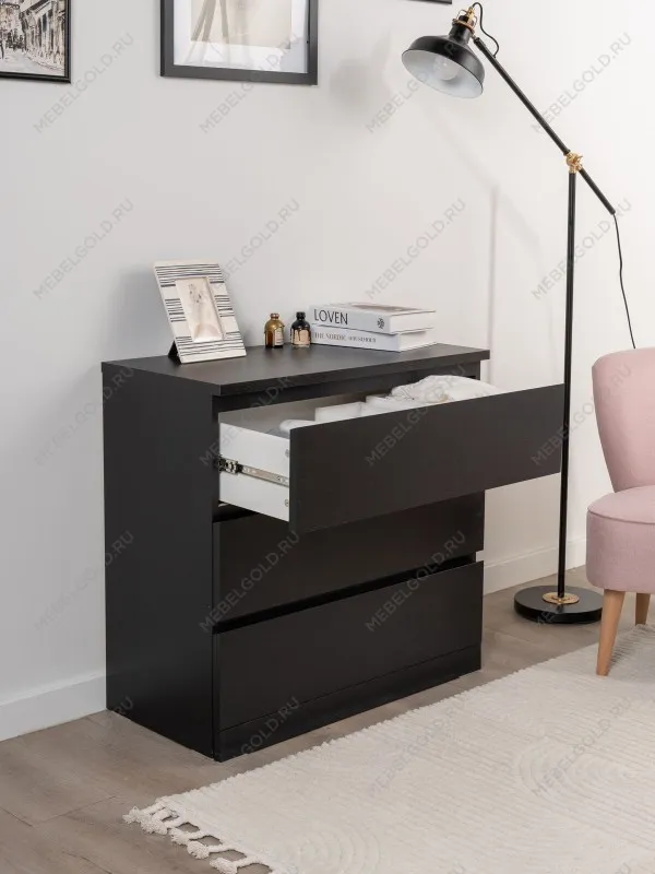 Комод Варма, 3 ящика, 80х78х40 см, шпон натурального дерева, ясень черный | изображение 2