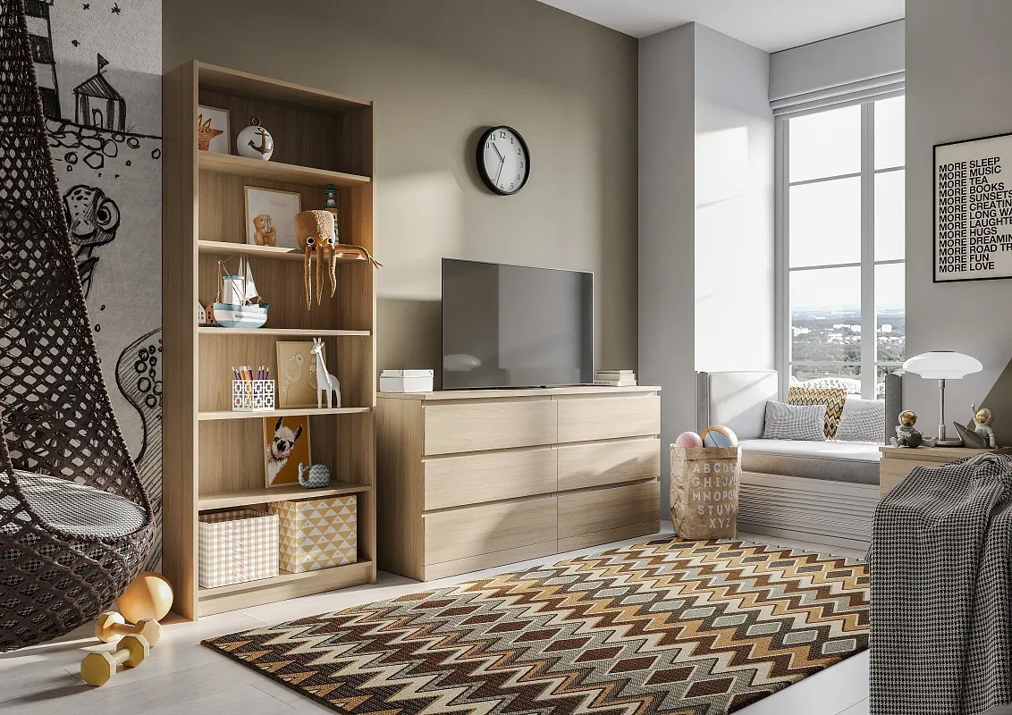 Стеллаж Варма, 6 полок, 78х198х28 см, шпон дуб, беленый | изображение 2