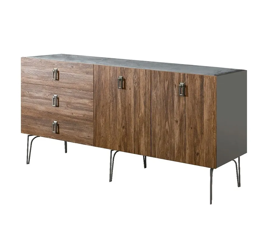 Комод 1.6м Bogemia Wood Fa (Серый) (Novabuk/Хром) БМКМ-4(Wo)