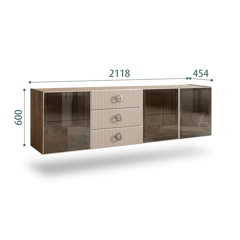 Комод 2.1м Bogemia Woodline Fly Fi (Ваниль) (Novabuk/Хром) БМКМ-5[5]