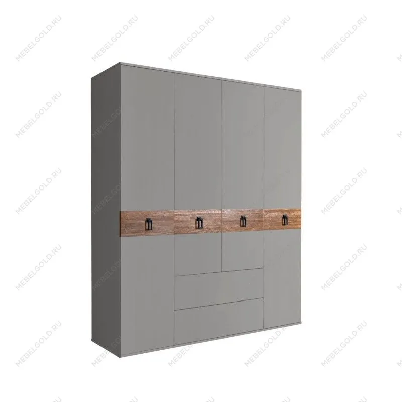 Шкаф 4-х дверный с ящиками, Bogemia Wood Fa (Серый/Черный) БМШ2/41(Wo)
