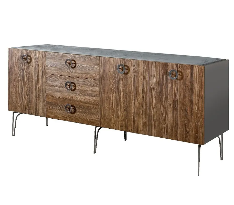 Комод 2.1м Bogemia Wood Fi (Серый) (Novabuk/Хром) БМКМ-5(Wo)