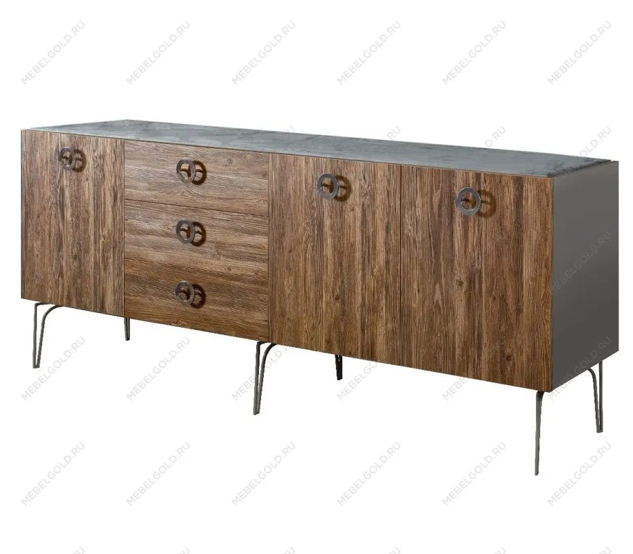 Комод 2.1м Bogemia Wood Fi (Серый) (Novabuk/Хром) БМКМ-5(Wo)