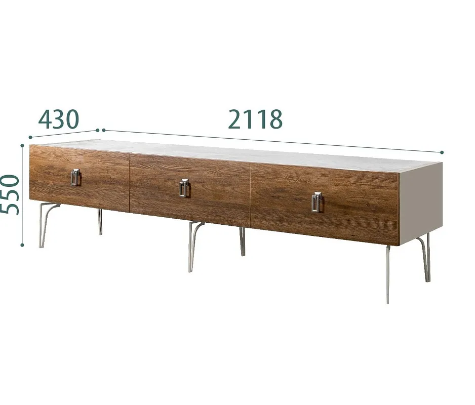 Тумба под телевизор 2.1м Bogemia Wood Fa (Шелк) (Novabuk/Хром) БМТ-2(Wo)