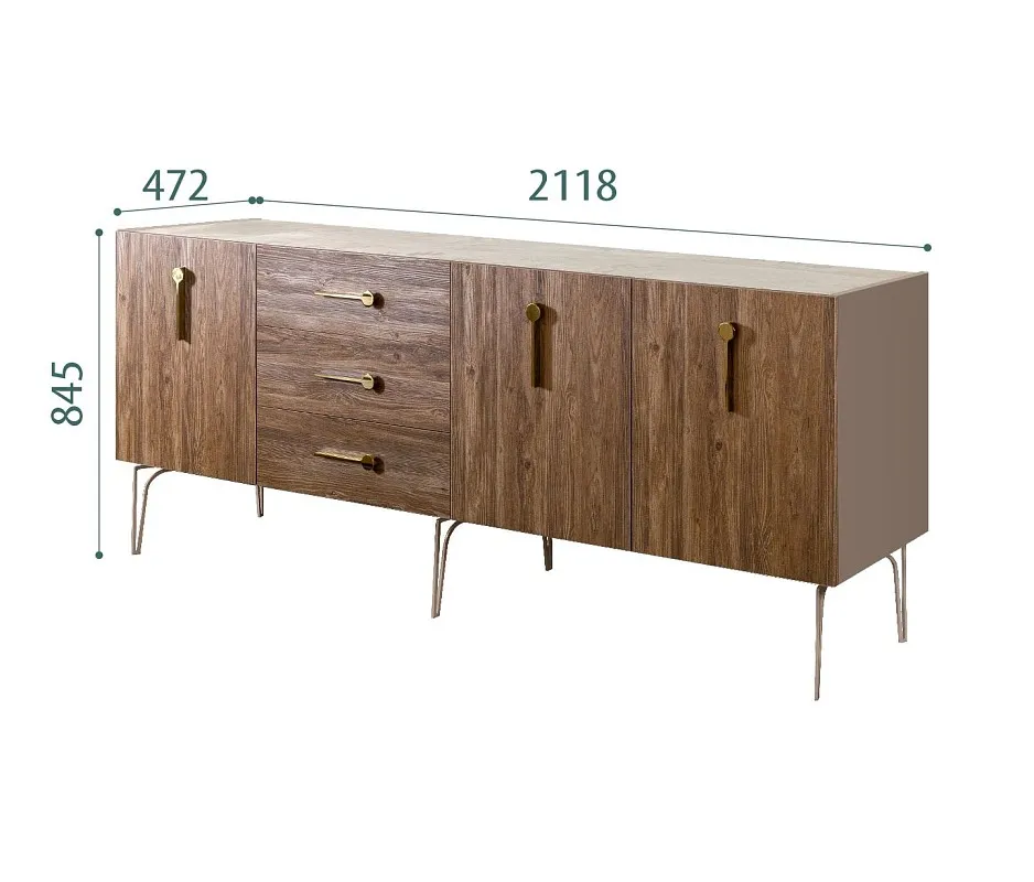 Комод 2.1м Bogemia Wood Wo (Мокка) (Novabuk/Золото) БМКМ-5(Wo)