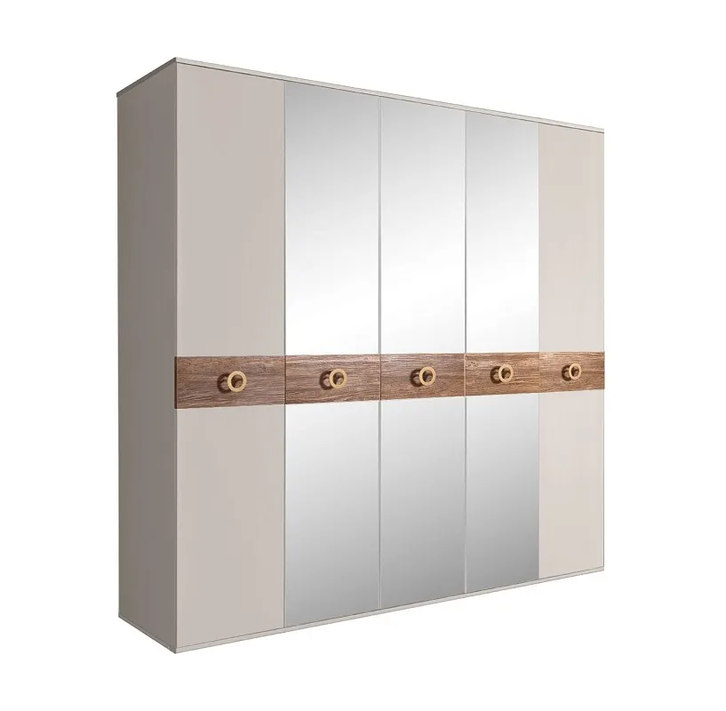 Шкаф 5-ти дв. с зеркалами Bogemia Wood Fi (Шелк/Золото) БМШ1/5(Wo)