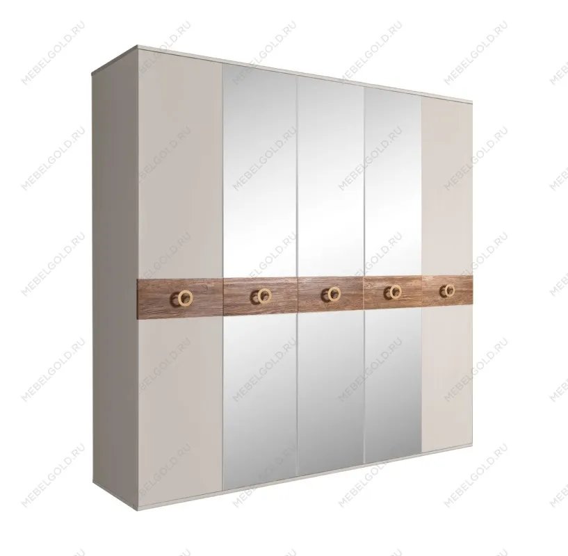 Шкаф 5-ти дв. с зеркалами Bogemia Wood Fi (Шелк/Золото) БМШ1/5(Wo)