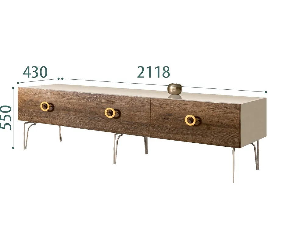 Тумба под телевизор 2.1м Bogemia Wood Fi (Ваниль) (Lakobel/Золото) БМТ-2(Wo)