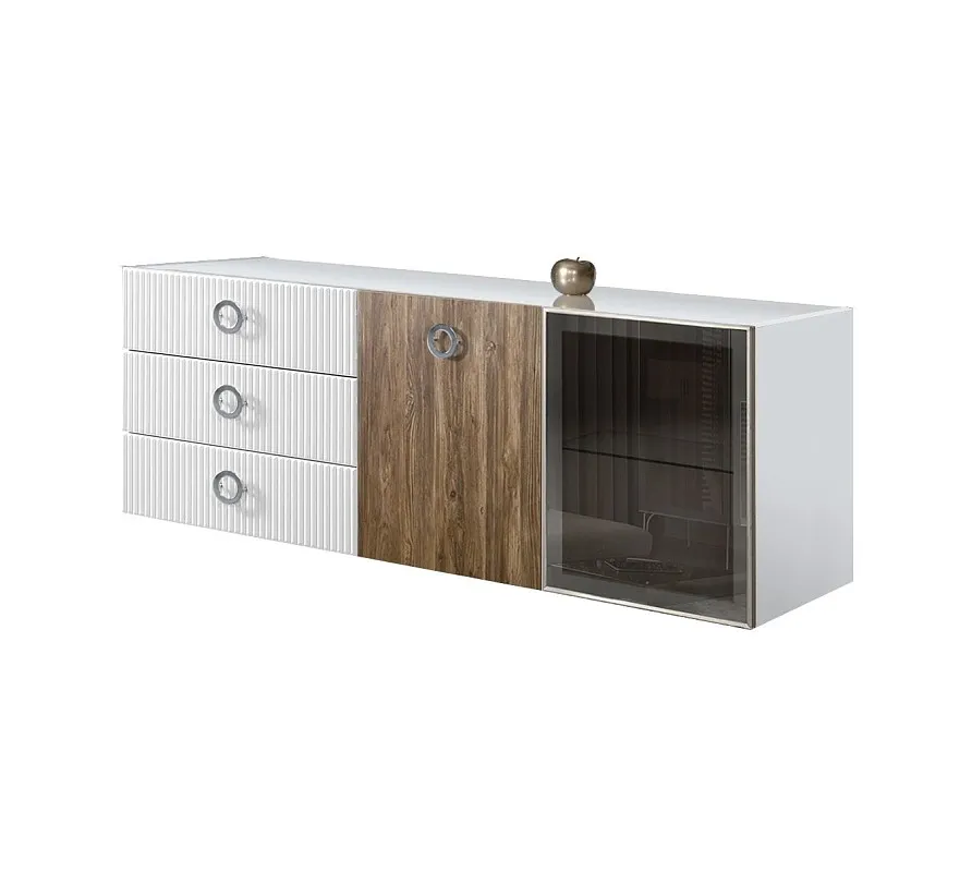 Комод 1.6м Bogemia Fly Wood Fi (Белый) (Lakobel/Хром) БМКМ-4[5][10]