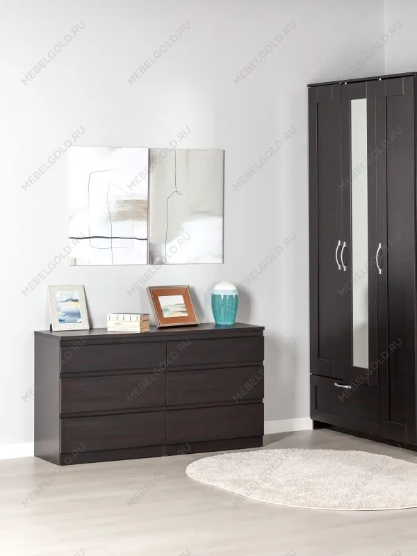 Комод Кастор, 6 ящиков, 129х40х71 см, черно-коричневый, дуб венге | изображение 1