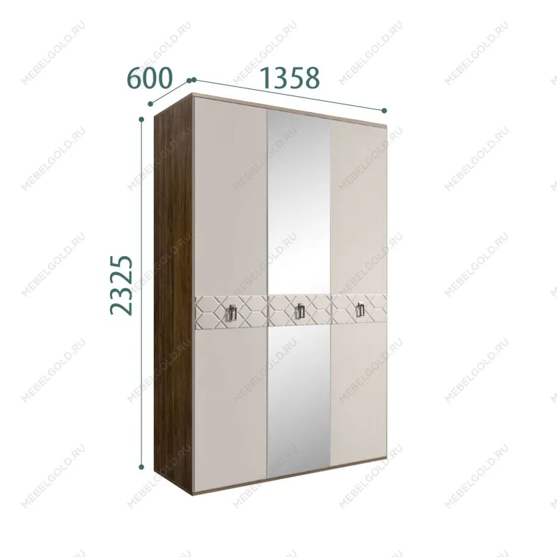 Шкаф 3-х дверный с зеркалом Bogemia Woodline Fa (Шелк/Хром) БМШ1/3