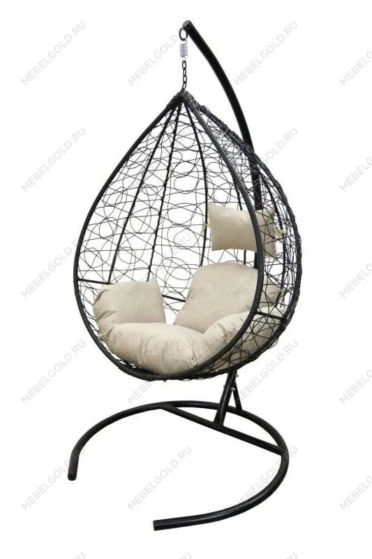 Кресло подвесное Сфера арт.CN800-2024 (стойка+основание.черн.,корзн.черн.,подуш.беж. (М))