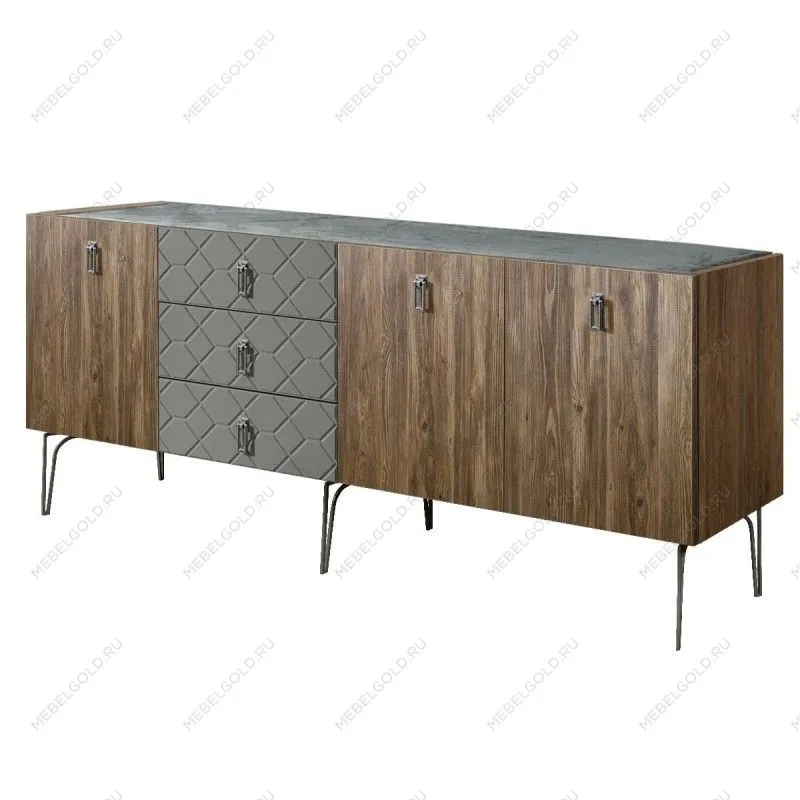 Комод 2.1м Bogemia Woodline Wood Fa (Серый) (Novabuk/Хром) БМКМ-5