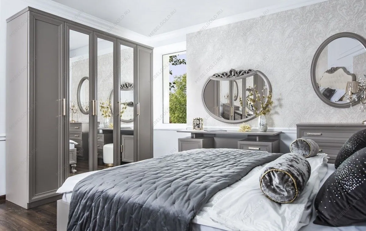 Шкаф Мокко 4-дверный с зеркалом серый | изображение 4