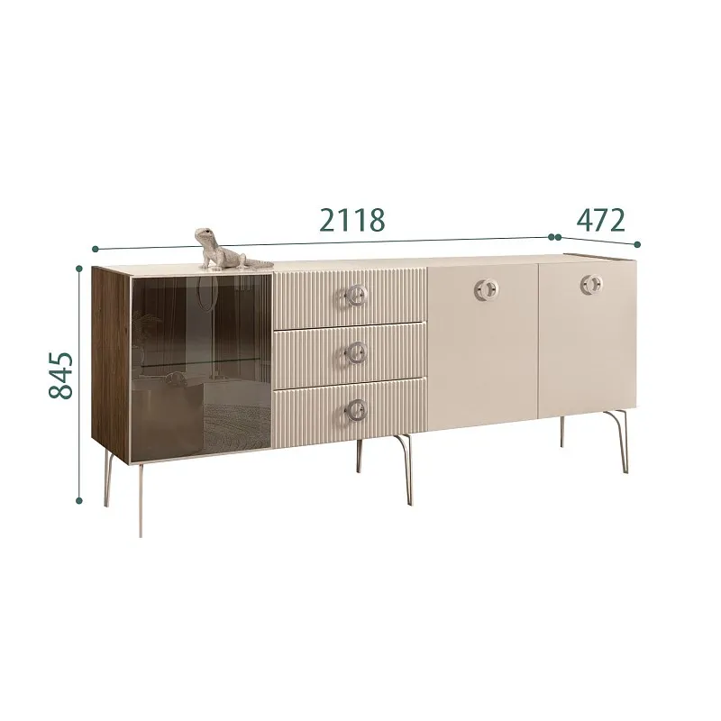 Комод 2.1м Bogemia Woodline Fi (Ваниль) (Lakobel/Хром) БМКМ-5[4]