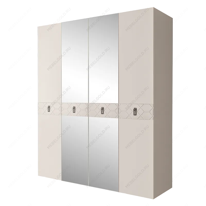 Шкаф 4-х дв. с зеркалами Bogemia Farfalle (Слоновая кость/Хром) БМШ1/4(Fa)