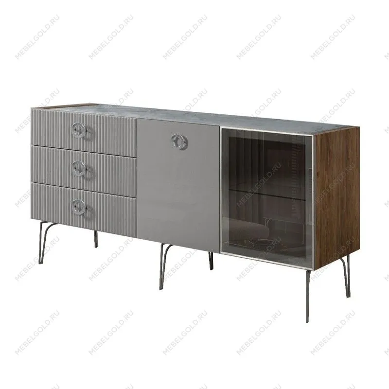 Комод 1.6м Bogemia Woodline Fi (Серый) (Novabuk/Хром) БМКМ-4[5][10]