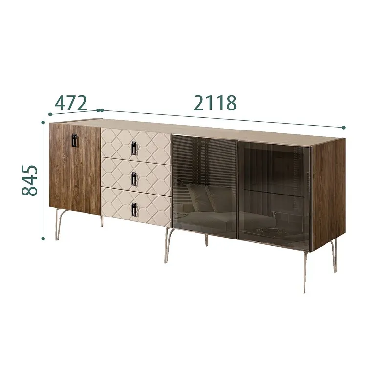 Комод 2.1м Bogemia Woodline Wood Fa (Ваниль) (Novabuk/Черный) БМКМ-5[5][10]