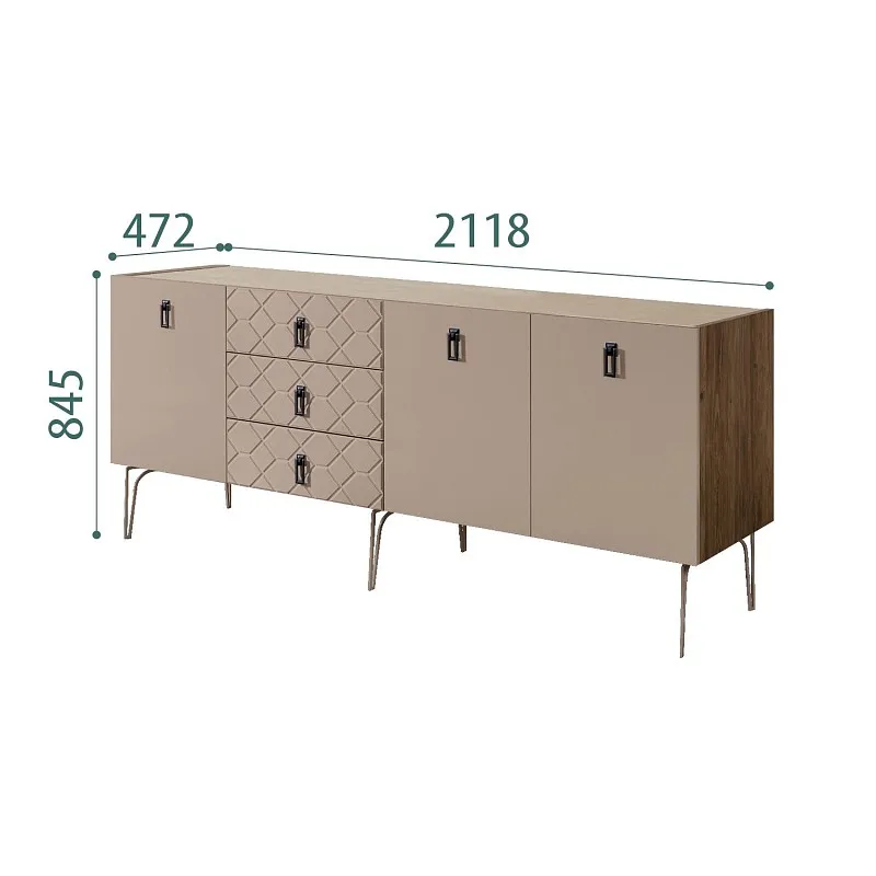 Комод 2.1м Bogemia Woodline Fa (Мокка) (Novabuk/Черный) БМКМ-5