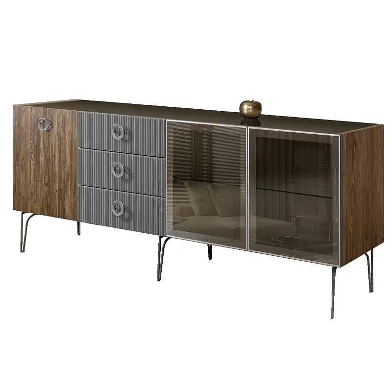 Комод 2.1м Bogemia Woodline Wood Fi (Серый) (Lakobel/Хром) БМКМ-5[5][10]
