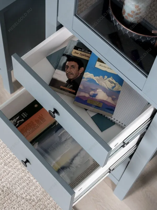 Шкаф с витриной Сага, 50х41х215 см, темно-бирюзовый | изображение 4