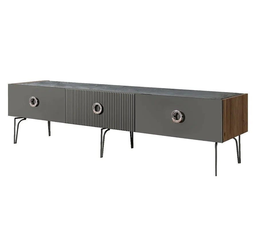 Тумба телевизионная 2.1м Bogemia Woodline Fi (Серый) (Novabuk/Хром) БМТ-2[10]