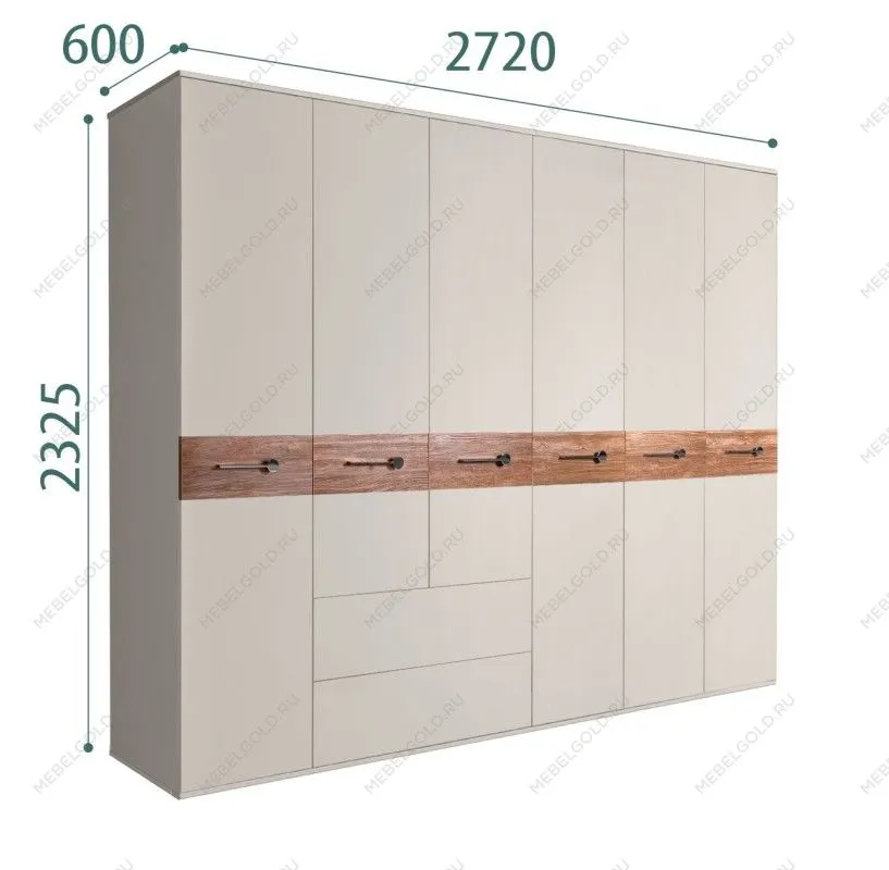Шкаф 6-ти дверный с ящиками, Bogemia Wood Wo (Шелк/Хром) БМШ2/61(Wo)