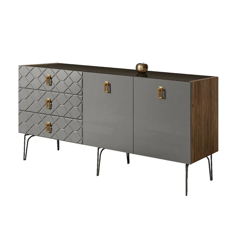 Комод 1.6м Bogemia Woodline Fa (Серый) (Lakobel/Золото) БМКМ-4