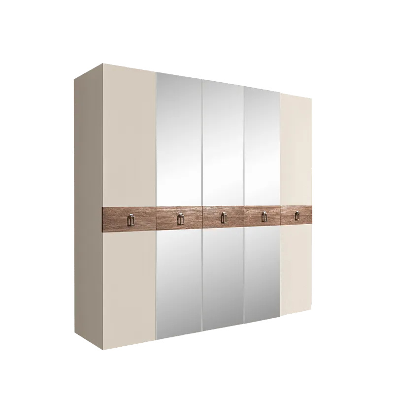 Шкаф 5-ти дв. с зеркалами Bogemia Wood Fa (Слоновая кость/Хром) БМШ1/5(Wo)